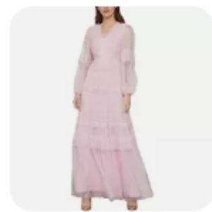 BCBG Max Adria Woman’s pink puff sleeve lace trim dress